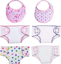 4 Pcs Diapers, Underwear and 2 Pcs Bibs for 14-18 Inch Baby Dolls, Suitable for