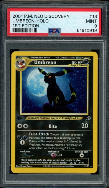 Pokemon PSA 9 1st Edition Umbreon 13/75 Neo Discovery Holo Rare Card Mint