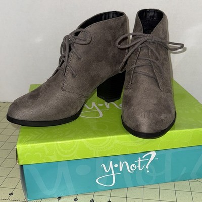 NEW Y-Not Lace Up Suede Bootie Orchid Smokey Grey 3 Inch Size 7.5