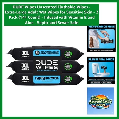 Wipes Unscented Flushable Wipes - Extra-Large Adult Wet Wipes for Sensitive S...