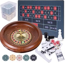 Roulette Wheel Game Set with Large Felt, 16 Inch Roulette Wheel, Retractable Ch
