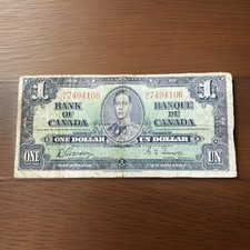 1937 Vintage Canada $1 Bill Canadian 1 Dollar Paper Currency Coyne/Towers George