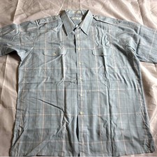 Christian Dior Vintage Camp Collar Shirt Men's XL Blue Plaid Epaulette Safari