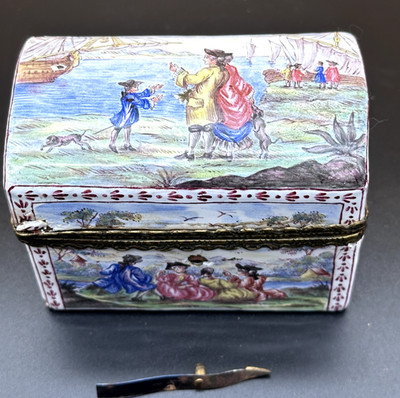18th Century French design- kiln-fired enamel perfume box S- 3.5''  x 2 x 3'' tall