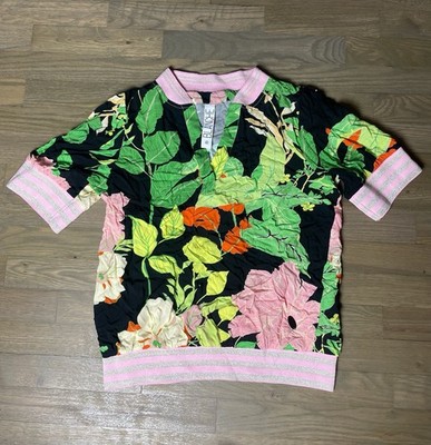 Dame Blanche Colorful Floral Print Short Sleeve Shirt Women Sz 40 M Italy Top