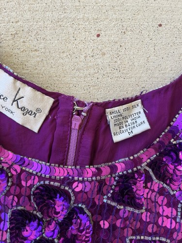 VTG Laurence Kazar Evening Dress Womens M Plum Beads Sequins Cocktail Dancing - Picture 5 of 20
