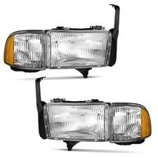WEELMOTO Chrome Headlights Assembly for 1994-2001 Dodge Ram Halogen