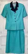 Vintage Morgan Miller 90s Turquoise Short Sleeve Blazer Jacket  Skirt Suit