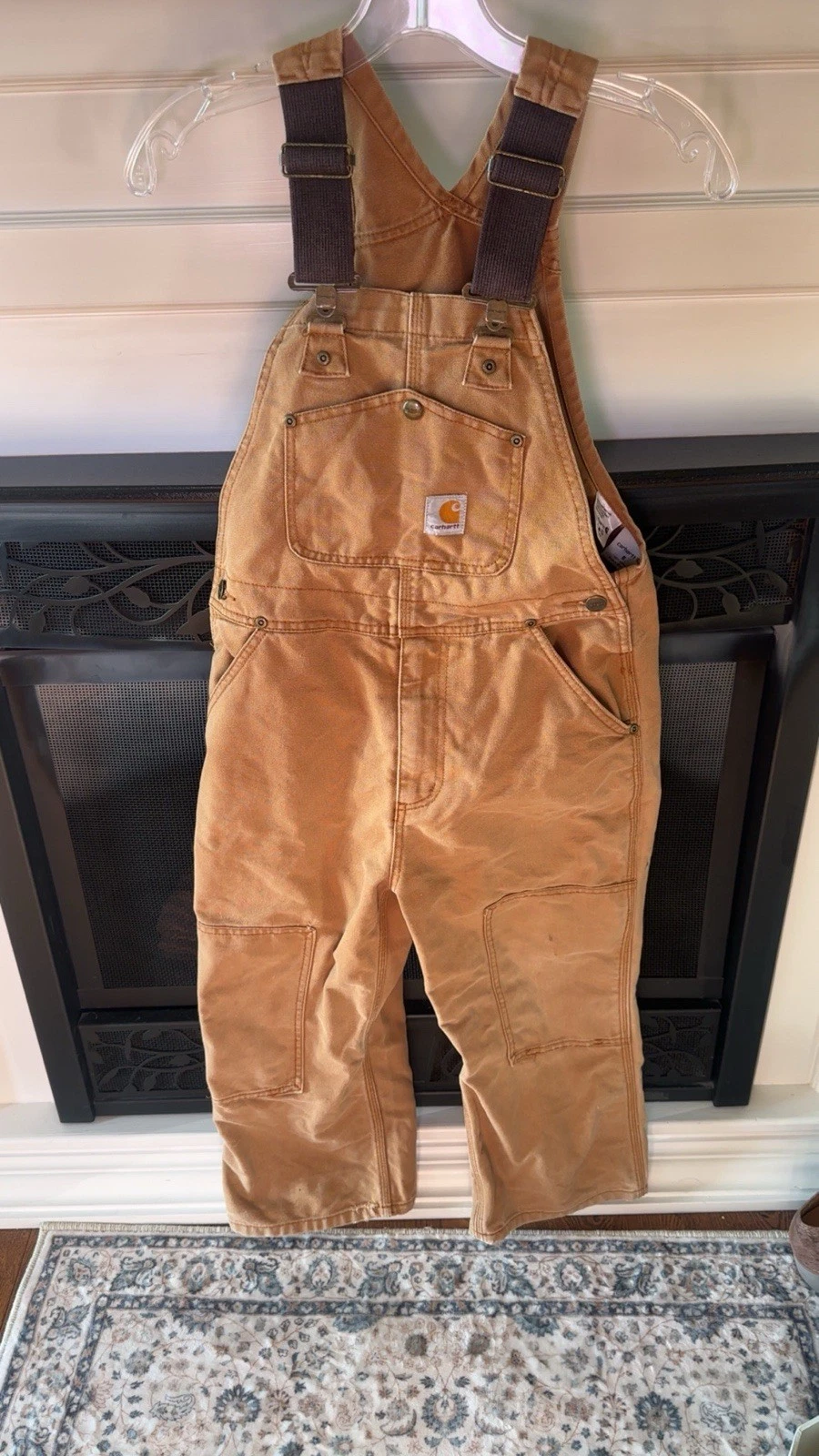 Carhartt Youth Duck Cotton Canvas Overalls Bibs Size 8 Brown Kids Boys Work Wear