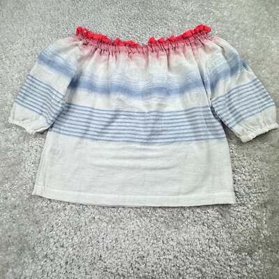 Lemlem Biftu Off Shoulder Blouse Top White Blue Womens XS