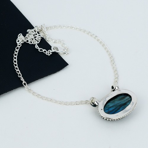 Natural Labradorite Gemstone Handmade 925 Sterling Silver Jewelry Necklace Gifts - Picture 4 of 4