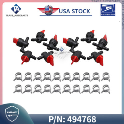 Fit 1/4'' ID 10x fuel line Gas Shut Off Valve & 20X Clamps 494768 697947 698183