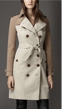 $3,795 Burberry London Sz 12 14 46 Stone Suede Panel Gabardine Trench Coat Women