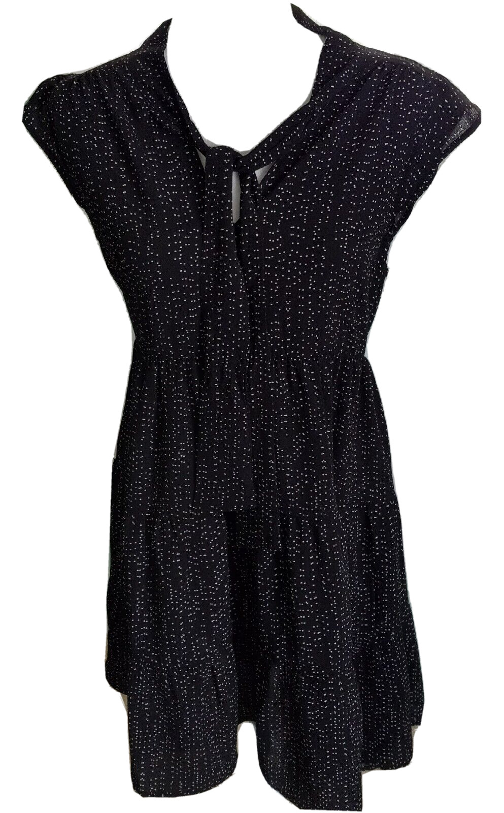 Monteau  Polka Dot Dress Medium Black White  Ruffle Hem Office NEW