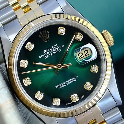 Rolex Datejust 16233 Two-Tone 18KY & Steel GreenVignette Diamond