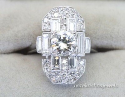 2.90CT Lab-Created Round Diamond Antique Vintage Art DecoRing 14K White Gold FN