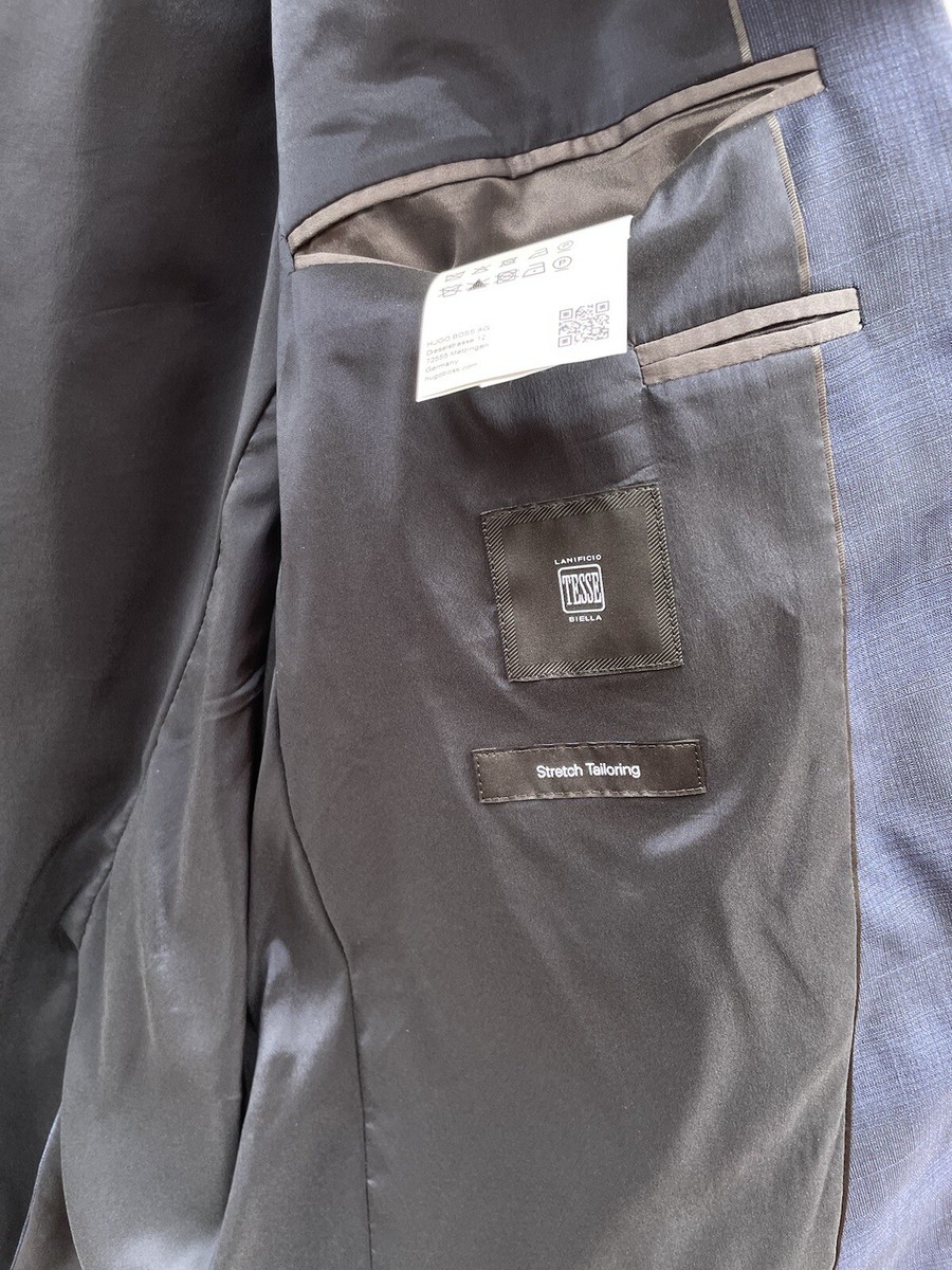 Hugo Boss Lanificio Biella Tesse Men's Navy Blue Check Suit Jacket
