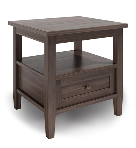 Solid Wood Rectangle End Side Table Warm Brown Color Transitional Home 20 inch - Picture 2 of 8