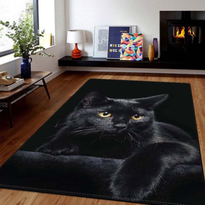 Black Kitty Rug Bedroom Decorative Door Non Slip Carpet Bathroom