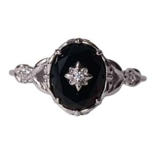 Real Black Onyx 925 Sterling Silver Vintage Look Ring for Women - Handmade Engag
