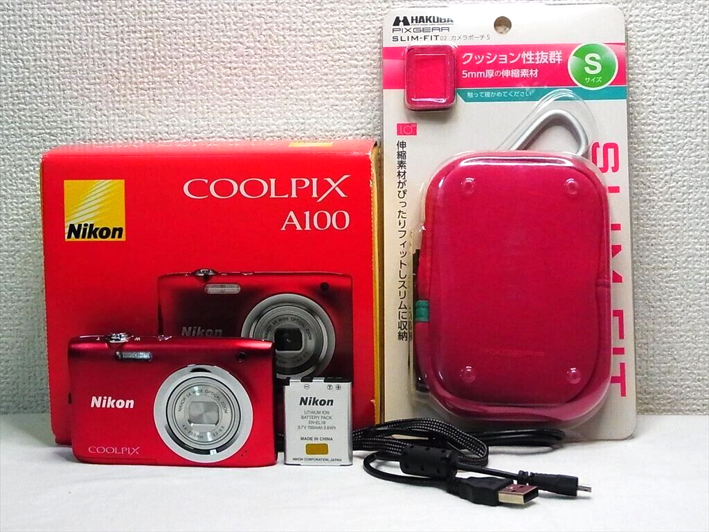 Nikon COOLPIX A100 Red 20.0MP 5x Zoom Digital Camera w/camera case