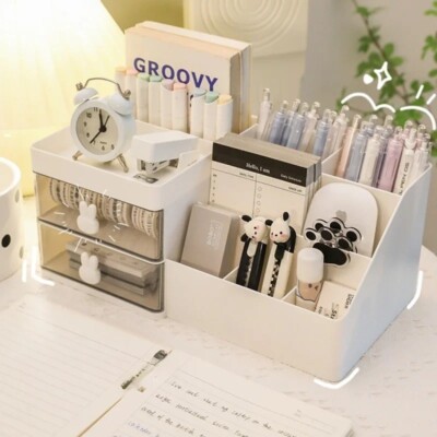 Desktop Transparent Storage Box Organizer with Drawers Pen for Office Desks