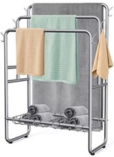 TOWEL RACK for Bathroom with 2 Storage Baskets 6 Hooks Grey 3 Tier 40" KAYFIA