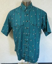 Mens Wrangler Western Shirt Geometric Size 17.5 Vintage Green Blue X-Long Tails