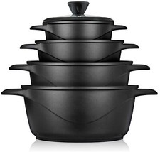 Batterie de Cuisine Induction 8 Pièces Aluminium Fonte 4 Casseroles 4 Couvercles