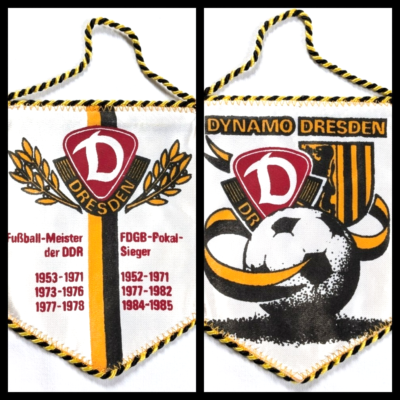 WIMPEL FANION 10*9 CM FC.METZ Vs DYNAMO DRESDEN GDR CUP WINNERS CUP1985 RARE