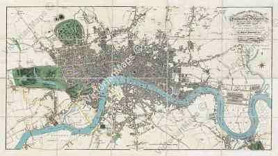 antiker Reiseführer Karte historischer Plan London E. Mogg 1814 XLarge Kunstdruck Poster