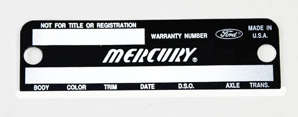 ¡NUEVO!  Placa de datos de puerta de garantía Mercury Cougar 1967 - 1969 perforada - impresa Foto 4 de 4