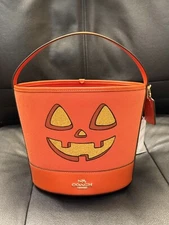 Coach Trick Or Treat Bucket With Halloween Pumpkin NWT CW533 Dark Orange