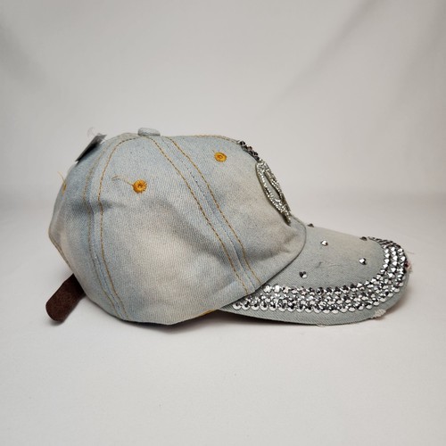 Bedazzled Hat Denim Blue W/ Strapback Cap Crown design bejeweled - Picture 4 of 8