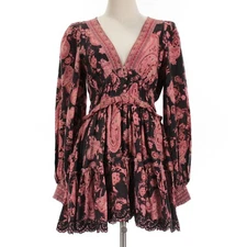 Hemant & Nandita NWT Luana Mini Dress Size Large in Charcoal/Pinks (Black)