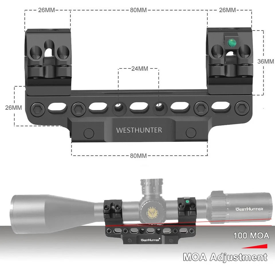 WestHunter One Piece Scope Mounts Rings Adjustable Length Angle Picatinny CNC - image 2 of 4