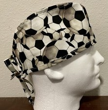 Soccer balls Black  White Scrub Hat Chemo Cap