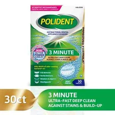 Polident 3 Minute Antibacterial Denture Cleanser 30 ea Tablets Ea Exp 11/27+