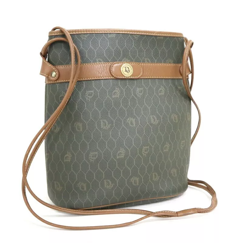 Sac bandoulière Christian Dior vintage nid d'abeille PVC cuir vert marron