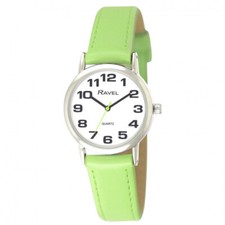 Image of Ravel Womens Bold BIG NUMBERS Ladies Watch With Chrome Casing Lime Green Strap