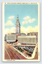 Postcard Ohio Cleveland OH Hotel Terminal Tower Post Office 1939 Posted Linen 