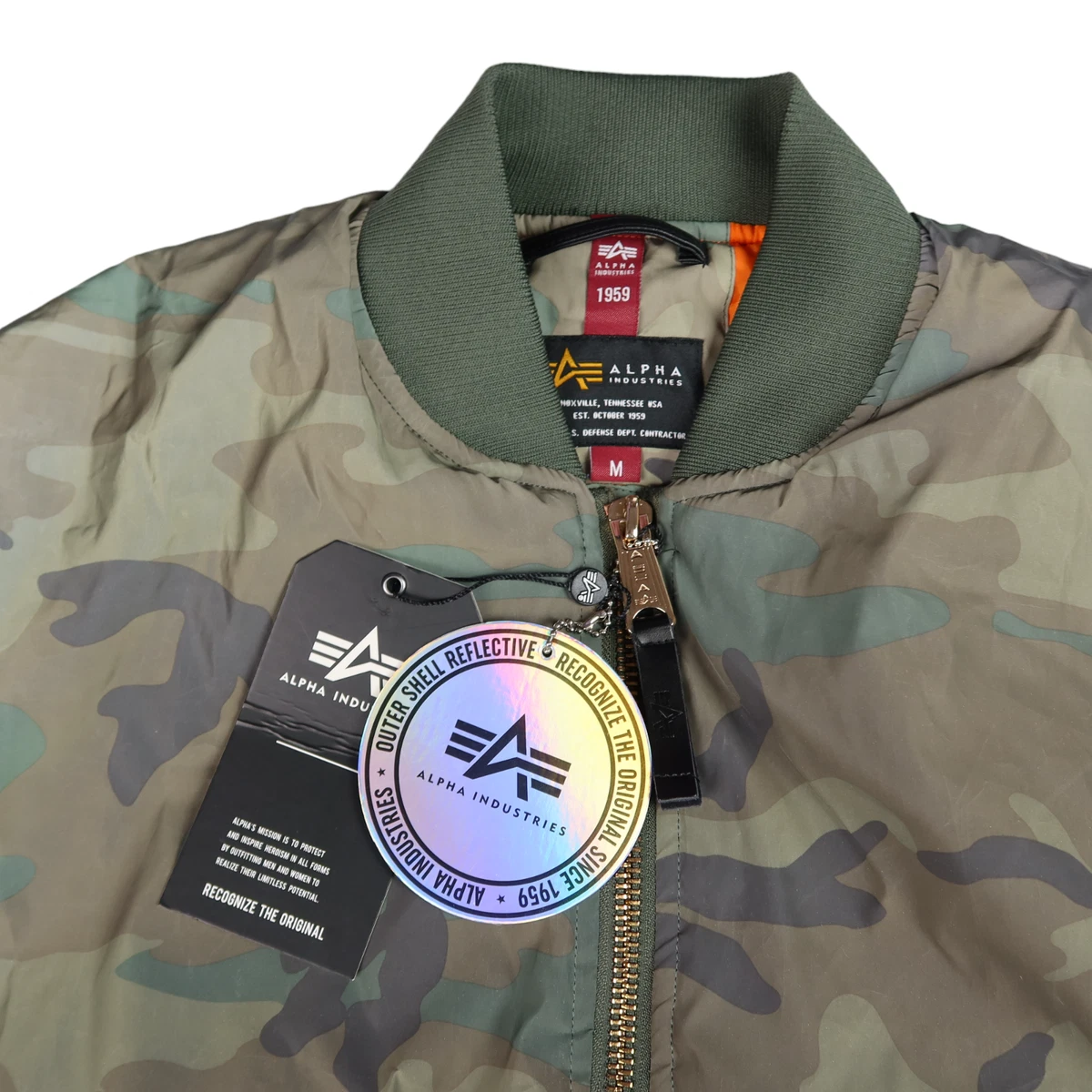 ALPHA INDUSTRIES Men's MA-1 VF 59 Reflective Bomber Jacket, wdl camo 65. M