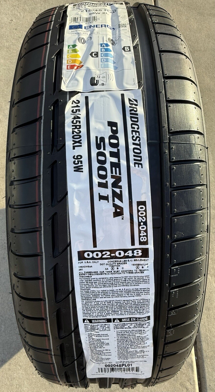 Set of TWO BRAND NEW 215/45R20 95W Bridgestone Potenza S001 Tires BMW i8 Tires