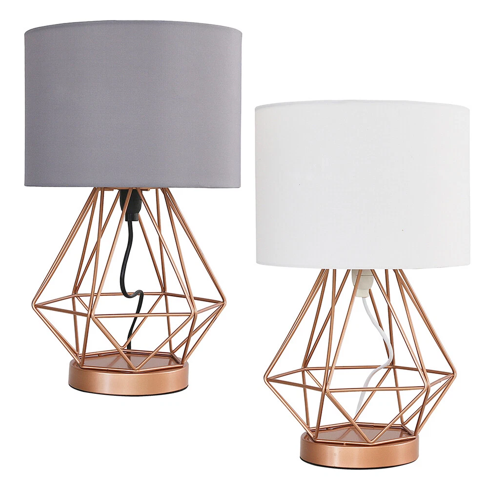 Geometric Touch Table Lamp Metal Cage Base 41CM Tall Light Drum