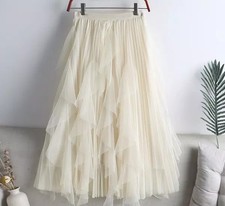 Gonna Lunga Albicocca Tulle Volant Irregolari Vita Alta Femminile CF58946