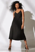 Natori Midi Dress Women's XL Black Crepe Embroidered Adjustable Straps FTS1478