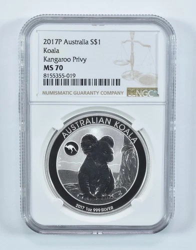 2017 P Australia 1 Dollar Silver Koala Kangaroo Privy MS70 NGC Brown Label *9603