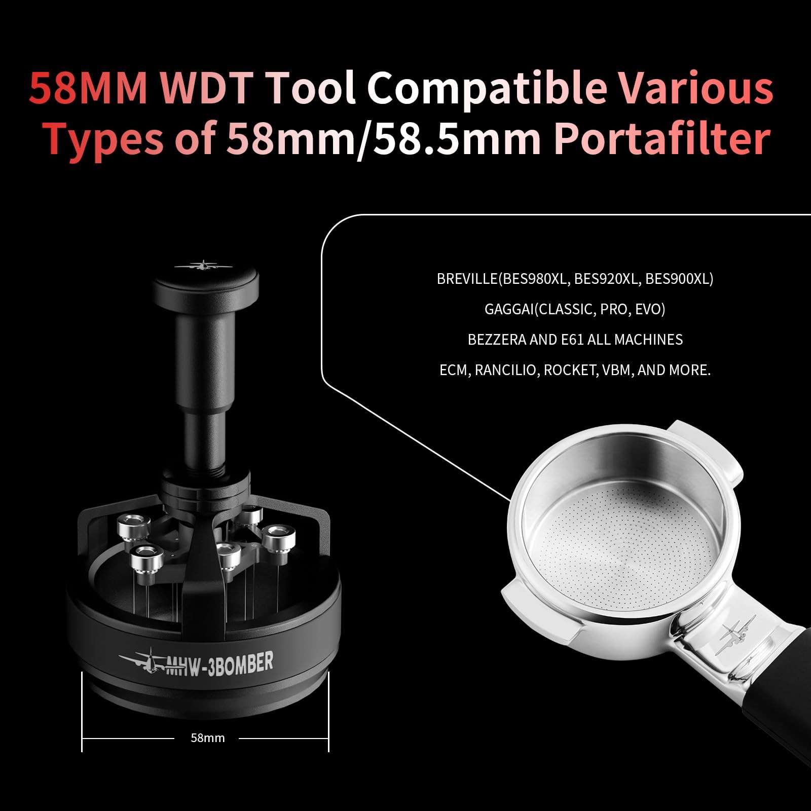 WDT Tool Espresso 58mm, Espresso Distribution Tool with Magnetic Base for Bar...