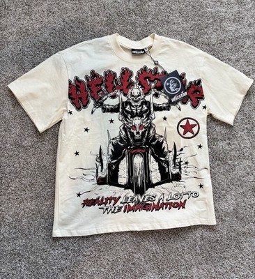 Hellstar Cream Double-Sided Graphic Skeleton Tee Cotton Crew Neck Short L