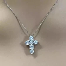 2Ct Round Cut Lab Created Diamond Cross Chain Pendant 14K White Gold Plated